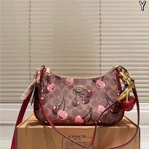 Coach Cherry Pattern Shoulder Bag - Pink and Tan